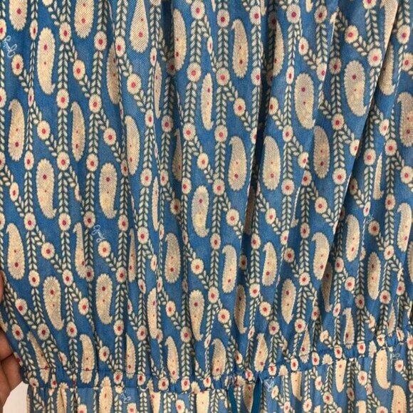 Juicy Couture Blue Beige multicolor Tiered Chiffon Paisley Maxi Dress size L - Picture 9 of 14